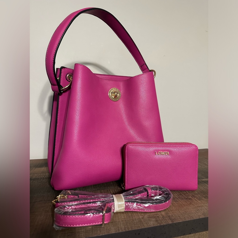 L.Credi Munich Bucket-Like Handbag Raspberry Color